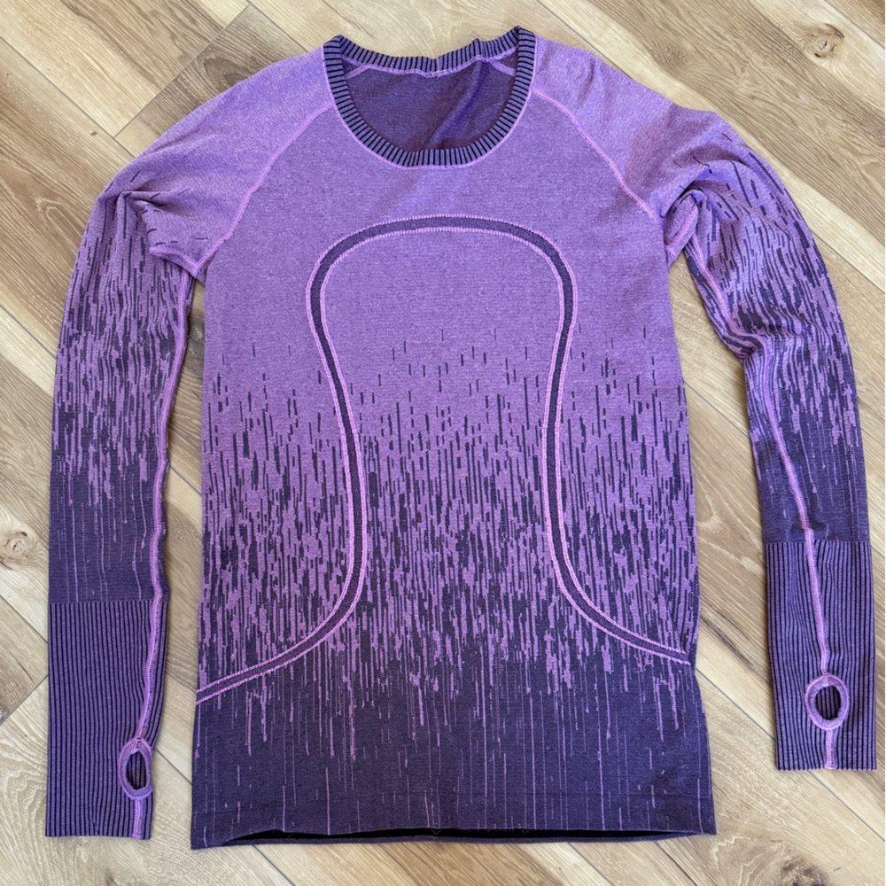 Lululemon Run Swiftly Purple Plum Ombre Long Sleeve Knit Top size 10